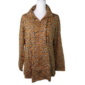Soft Sorroundings Giraffe Print Zip Up Jacket Outerwear Brown Neutral Animal M